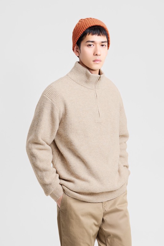 粗針混紡半開襟毛衣-男