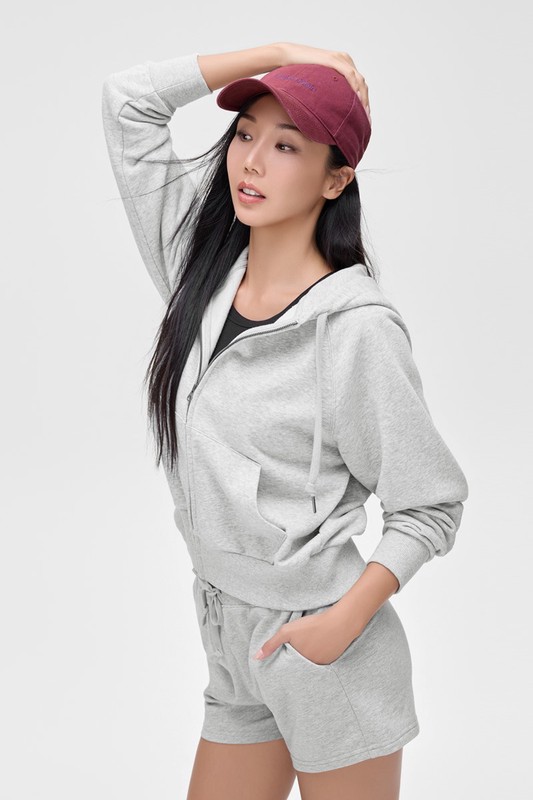 毛圈寬鬆短版連帽外套-女