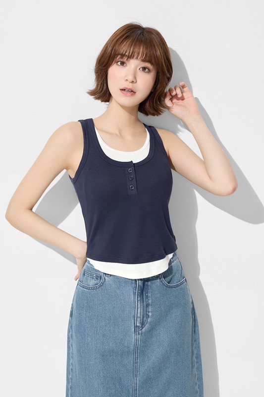 Bra輕柔假兩件背心-女