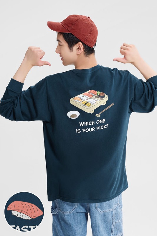 壽司食光長袖印花T恤-男