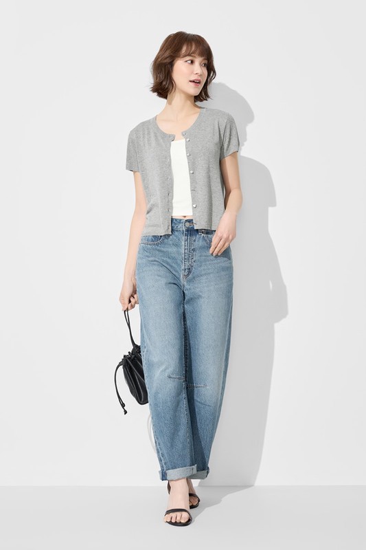 愛心釦短版透膚針織外套-女