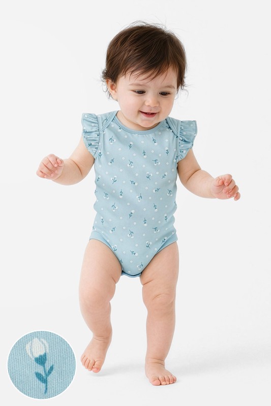 純棉荷葉袖印花包臀衣-Baby