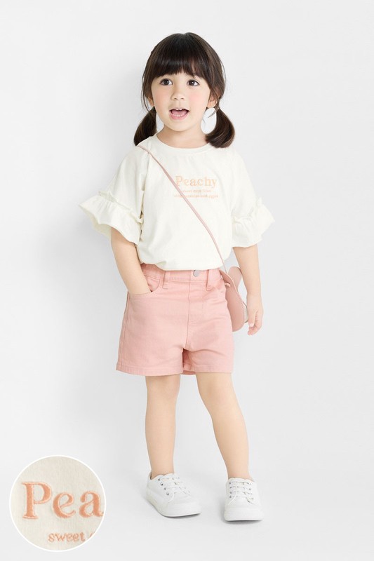 荷葉袖文字電繡上衣-童