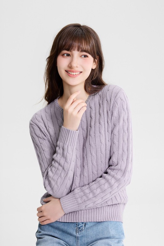 麻花圓領毛衣-女