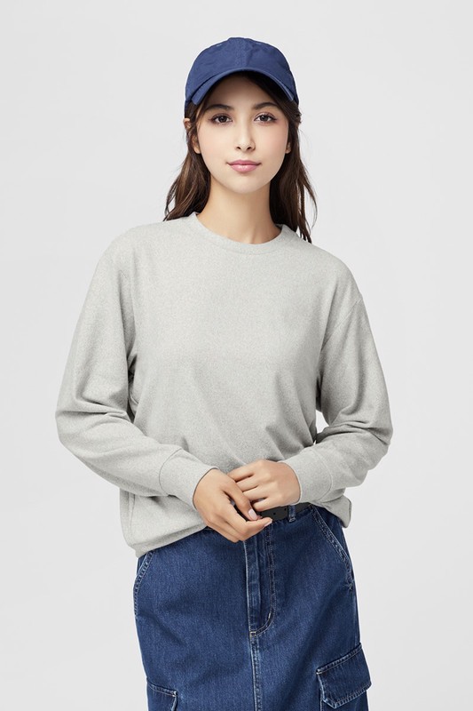 柔軟磨毛寬鬆圓領上衣-女