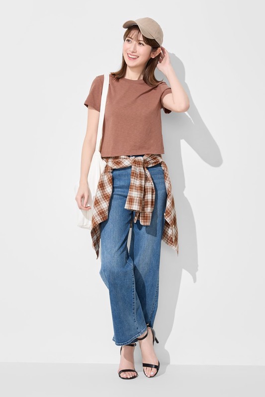 竹節棉圓領短版T恤-女