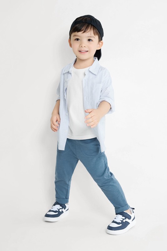 竹節棉口袋長褲-童