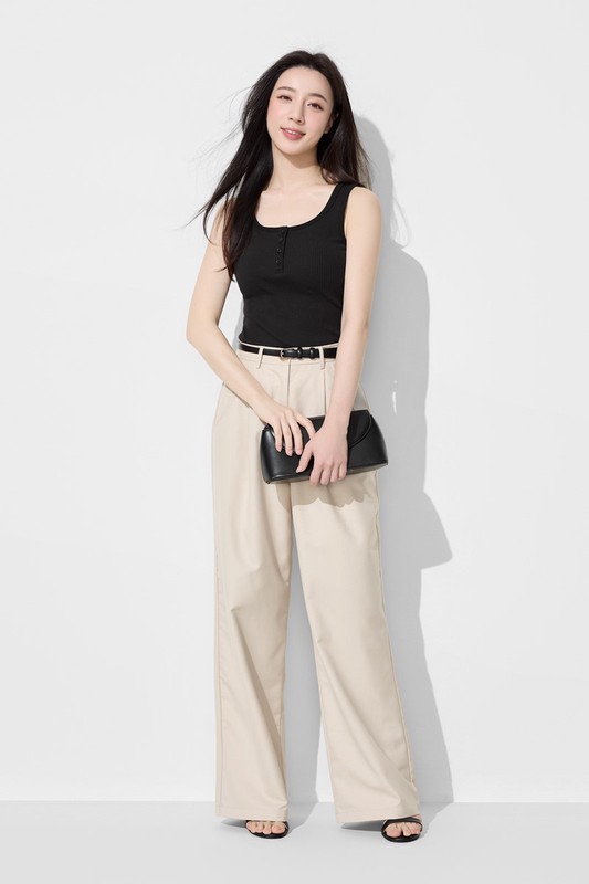 羅紋亨利領短版背心-女