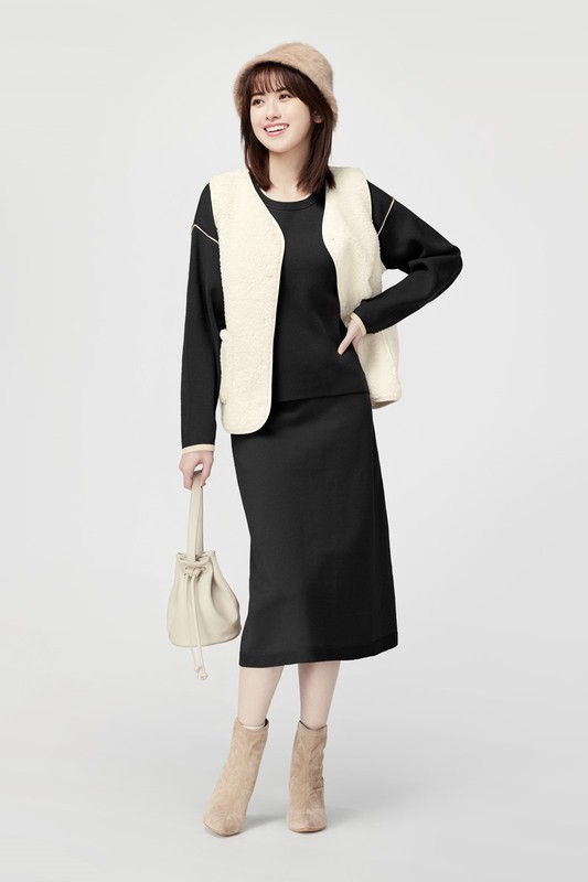 仿羊羔絨寬版背心-女