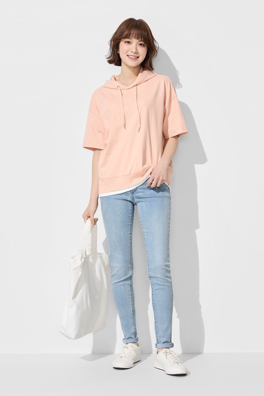 純棉厚寬版連帽上衣-女