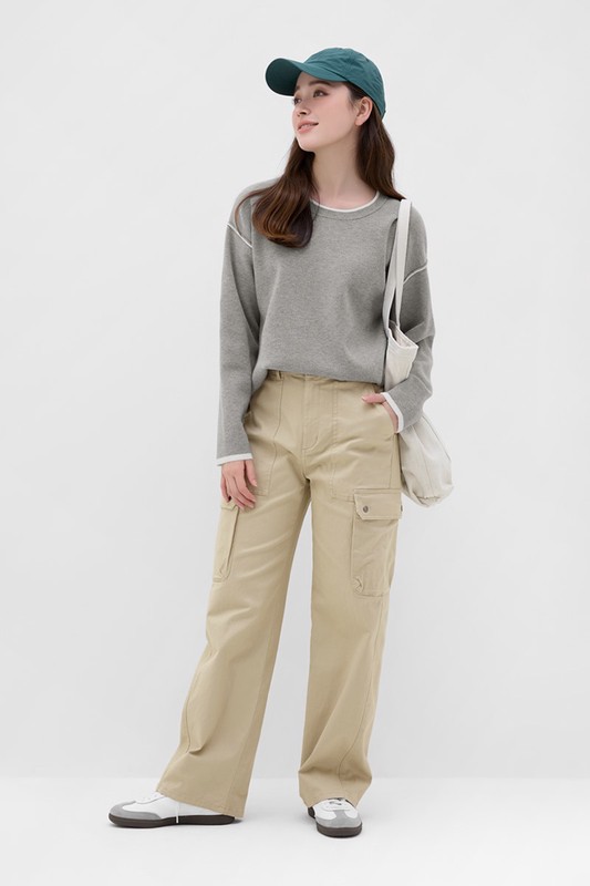 棉質彈性工裝錐形褲-女