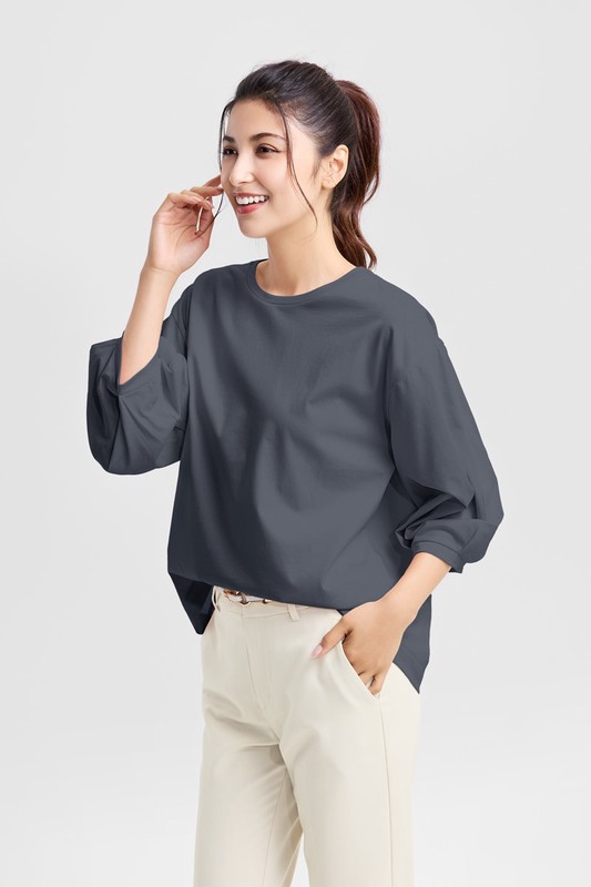 絲光棉寬版七分袖上衣-女