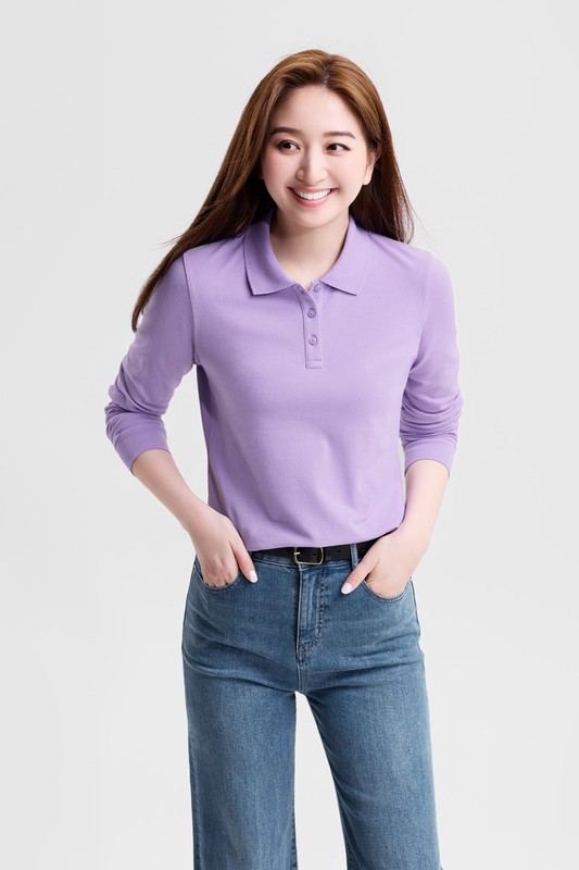 棉質彈性長袖polo衫-女