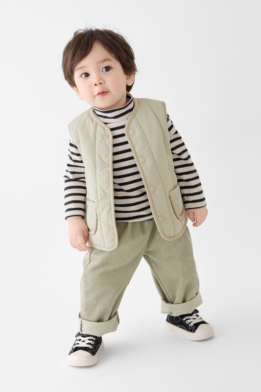 磨毛羅紋條紋立領T恤-Baby