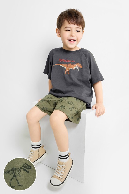 竹節棉恐龍印花口袋短褲-童