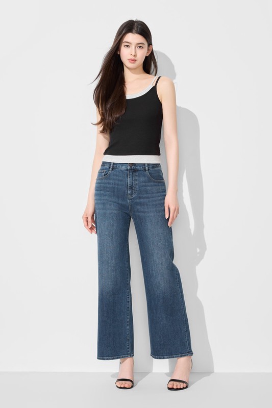 高腰牛仔寬褲-女