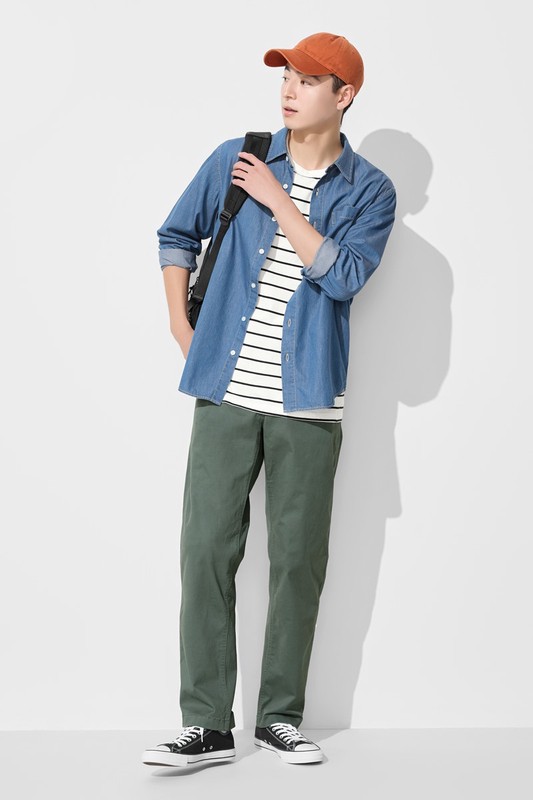 彈性直筒卡其褲-男