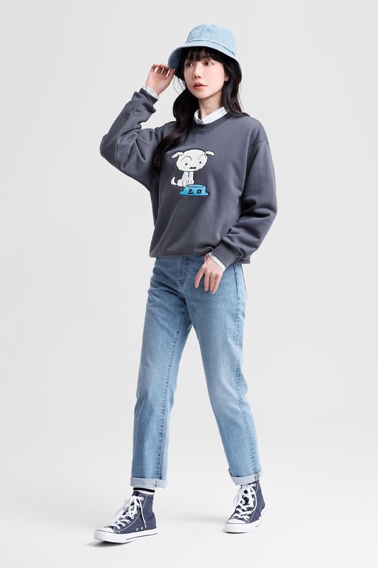 蠟筆小新毛圈寬版電繡圓領衫-02-女