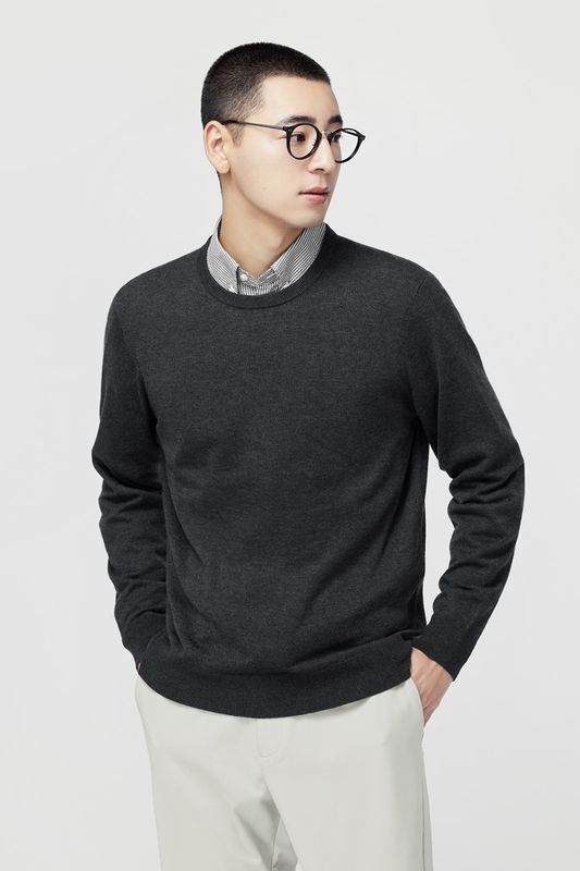 美麗諾羊毛混紡圓領毛衣-男