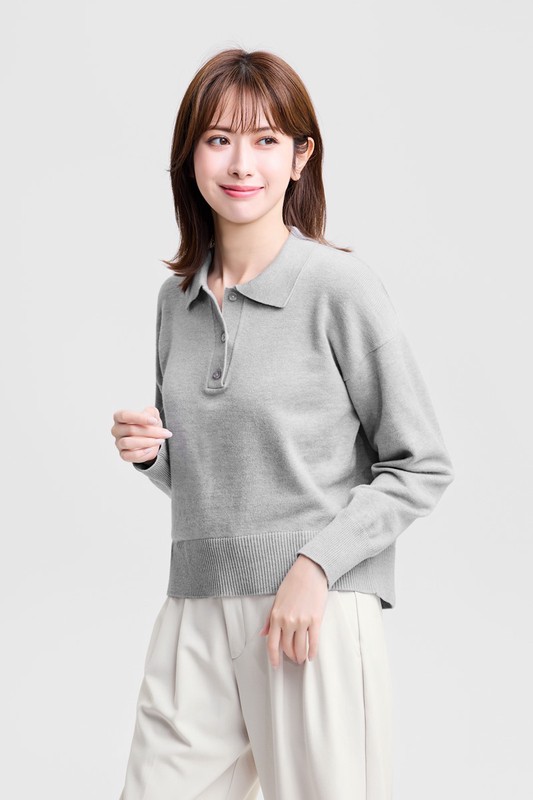寬版polo領毛衣-女