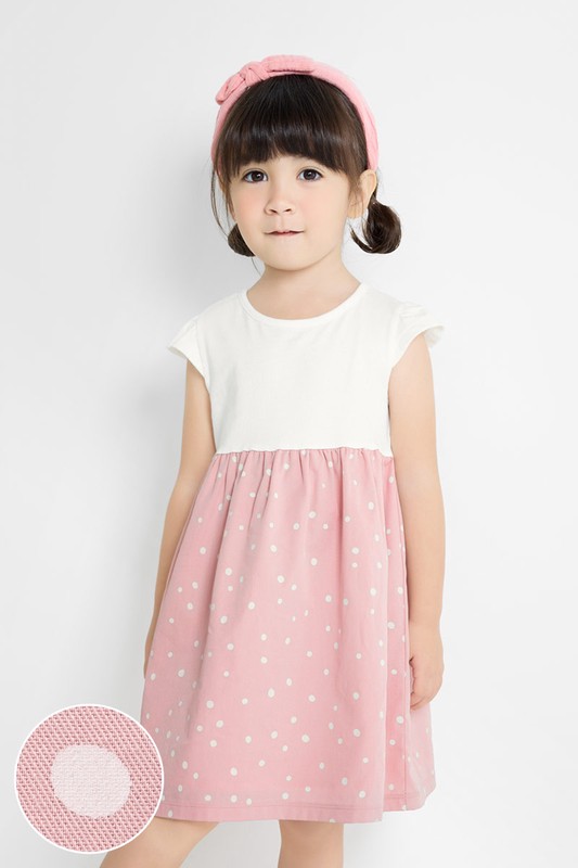 棉質點點印花拼接洋裝-童