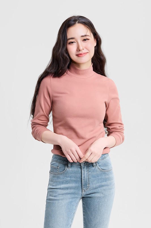 磨毛羅紋立領長袖T恤-女