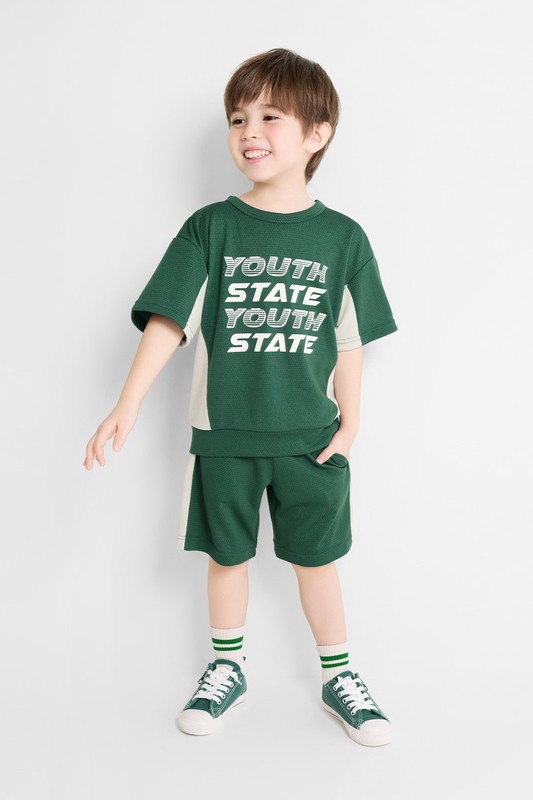 吸排網眼配色短褲-童