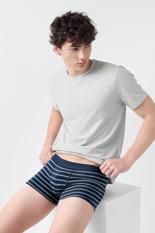 棉質低腰條紋平口內褲-男