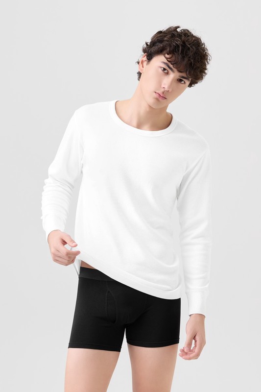 無側縫圓領九分袖內衣-男