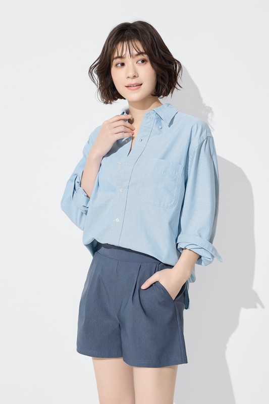 彈力打褶短褲-女