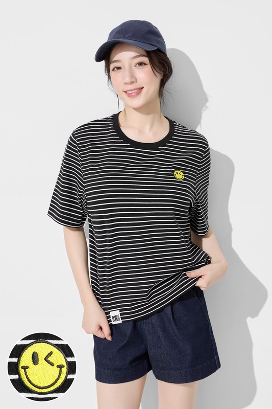S.W.SMILEY®純棉寬版電繡T恤-女