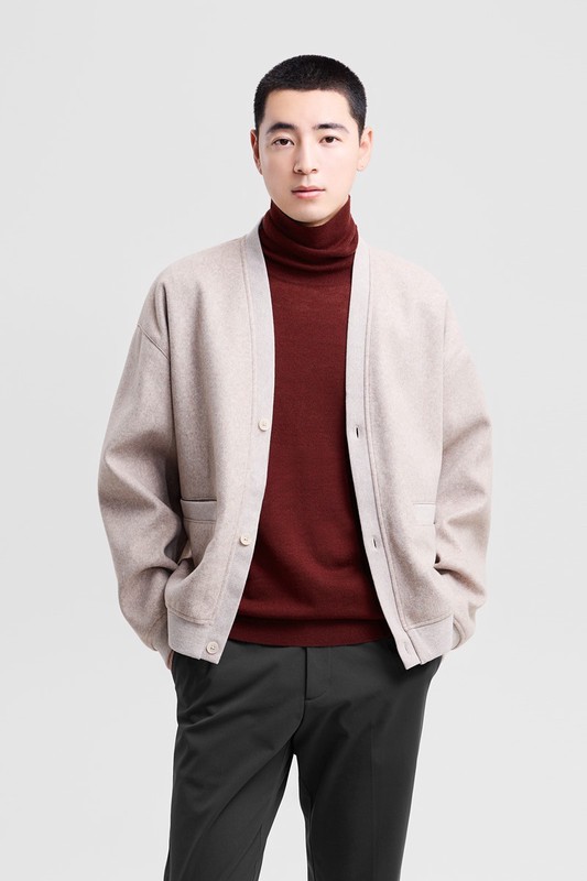 美麗諾羊毛混紡高領毛衣-男