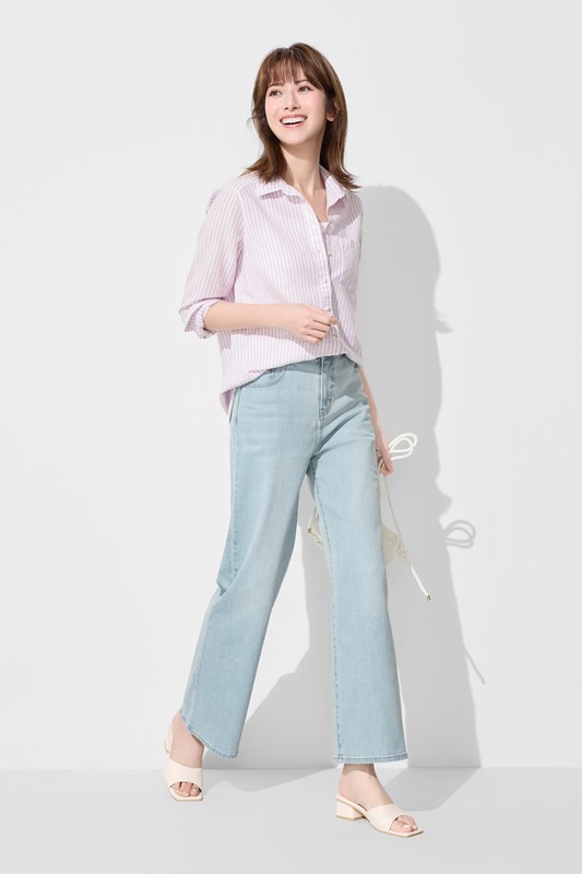 高腰牛仔寬褲-女