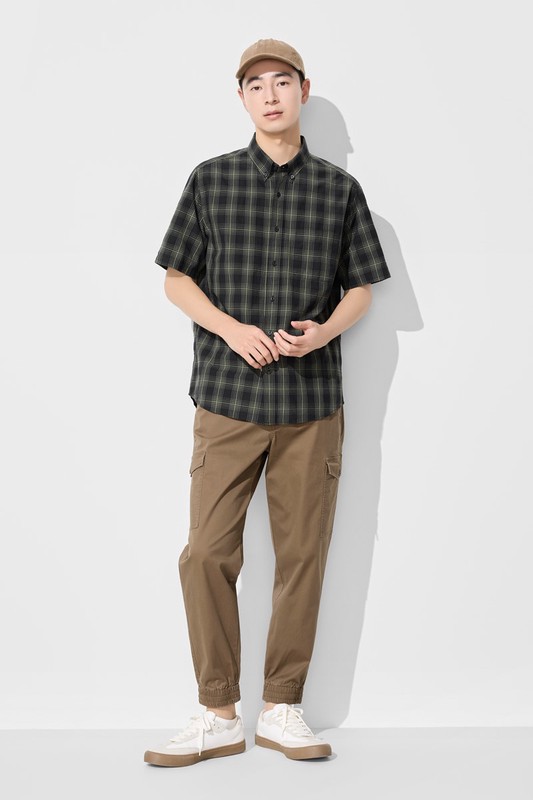格紋短袖襯衫-男