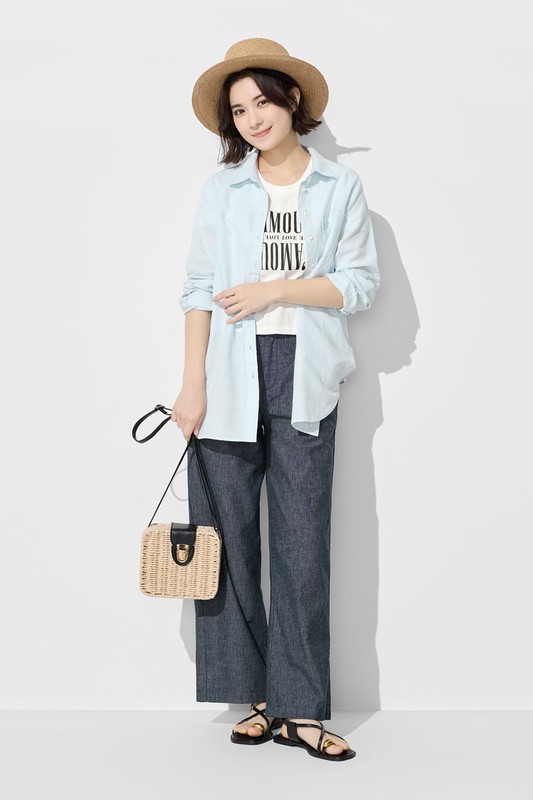 棉麻長版襯衫-女