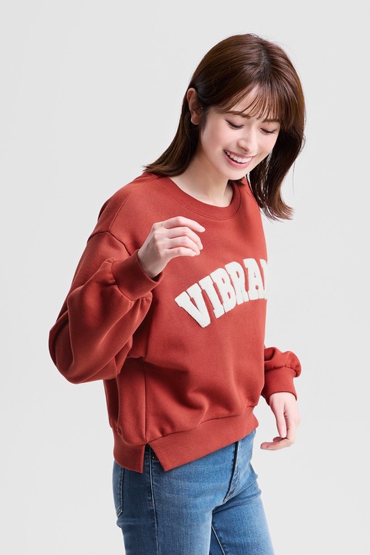 毛圈寬短版貼布繡圓領衫-女