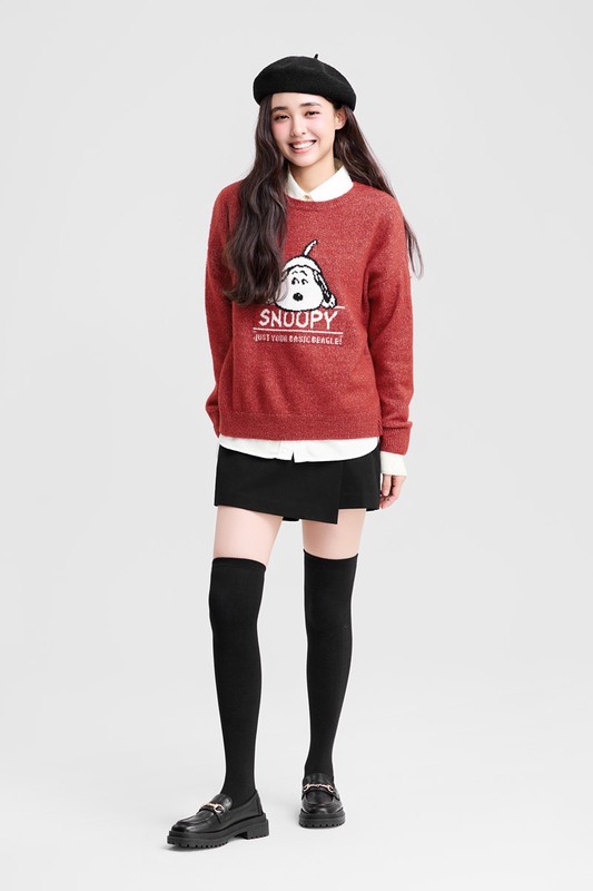 史努比系列粗針混紡毛衣-女