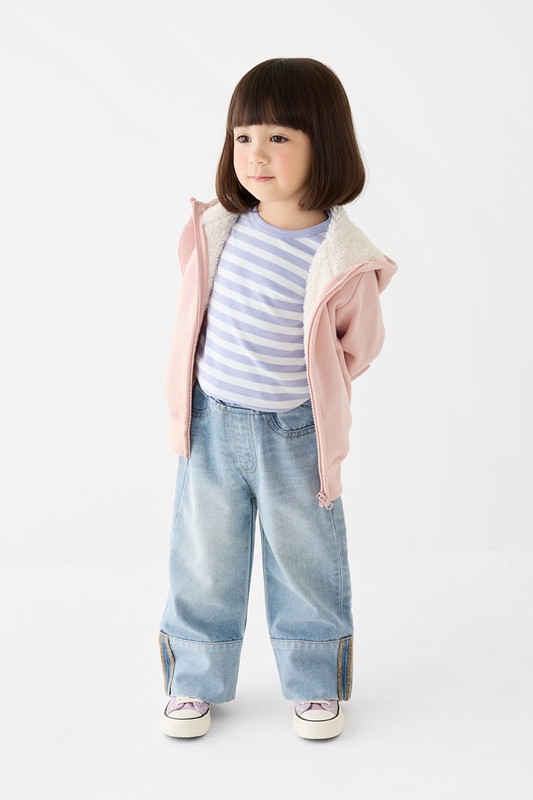 磨毛羅紋條紋圓領T恤-童