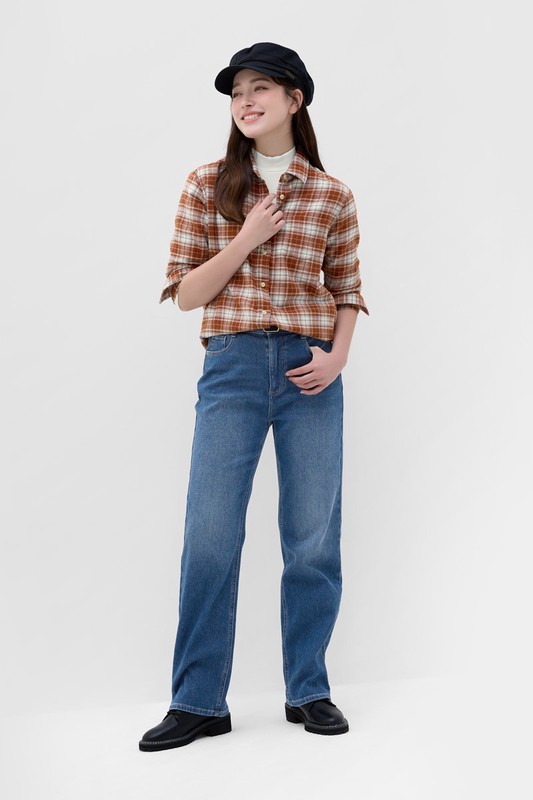 法蘭絨格紋襯衫-女