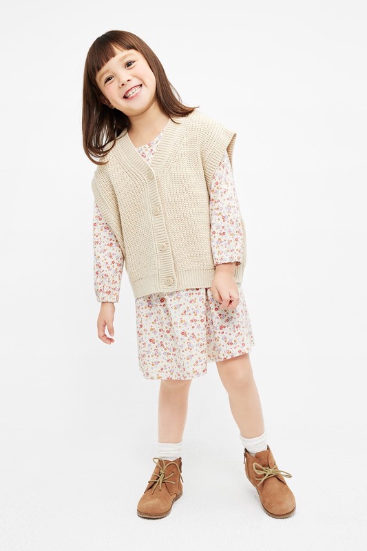 粗針寬版開襟背心-童