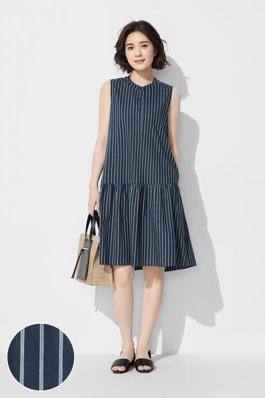 棉質條紋無袖短洋裝-女