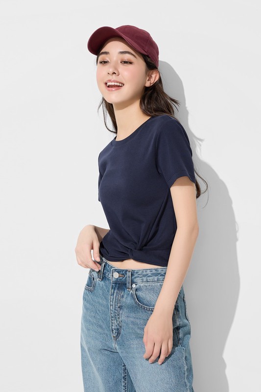 純棉扭結短版T恤-女