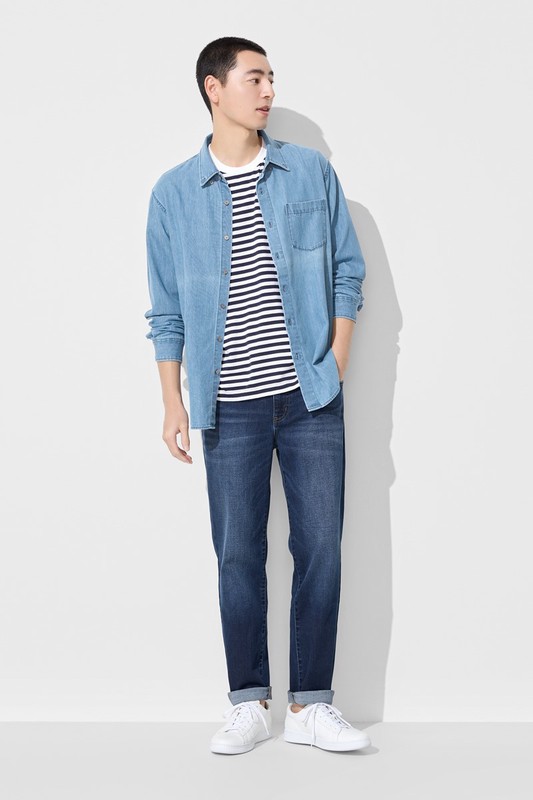 純棉條紋圓領T恤-男