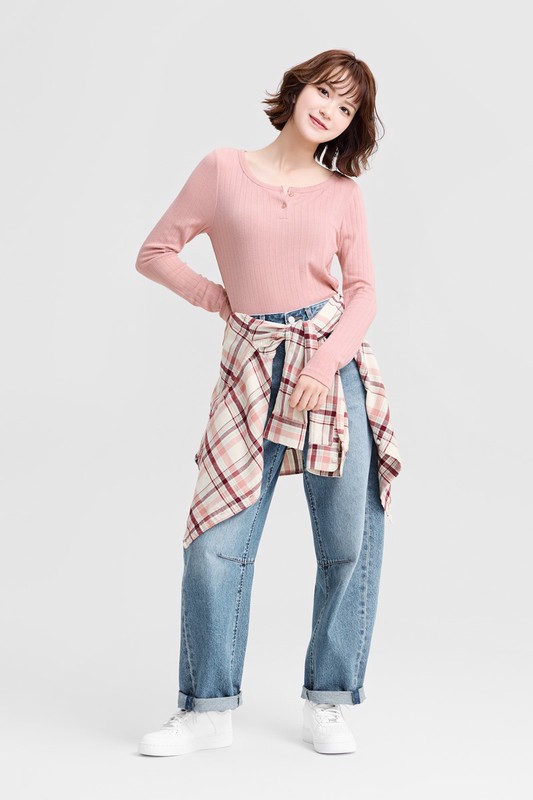 羅紋提花短版長袖T恤-女