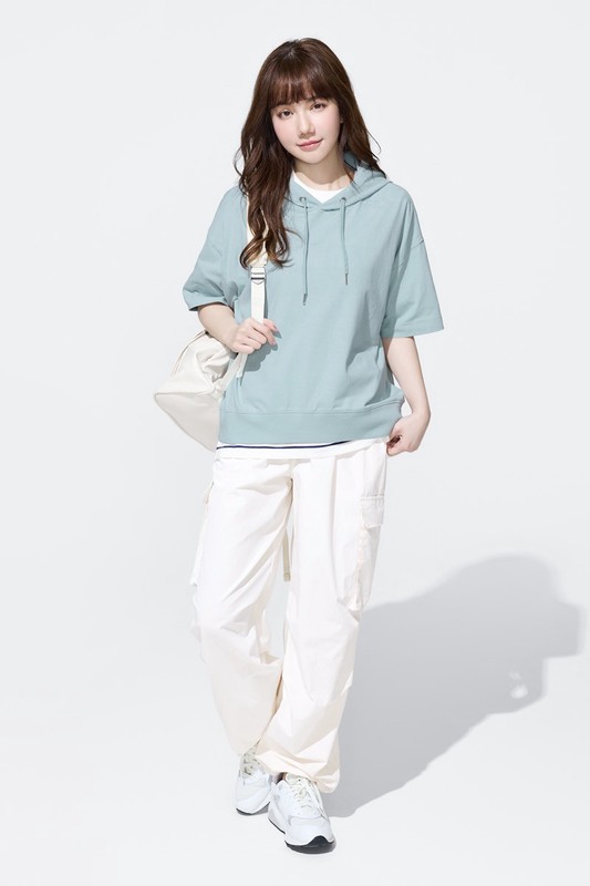 純棉厚寬版連帽上衣-女
