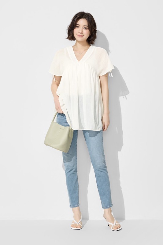 棉質抽繩造型上衣-女