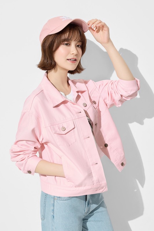 多色牛仔寬鬆短版外套-女