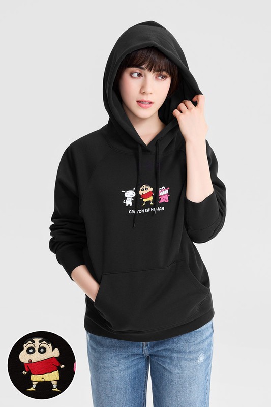 蠟筆小新刷毛電繡連帽衫-05-女