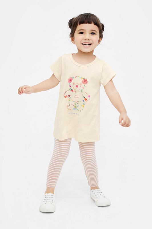 彈力條紋九分內搭褲-童