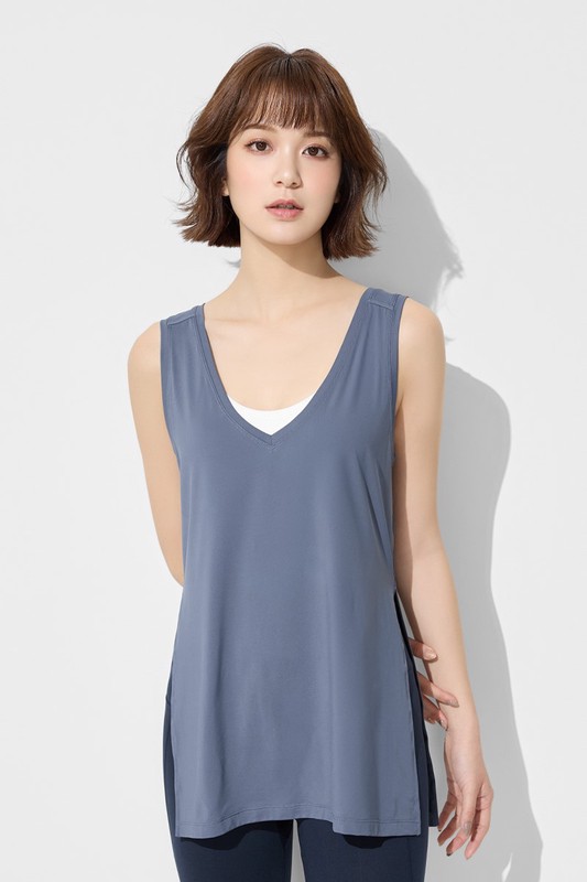 運動美背大V領長版背心-女